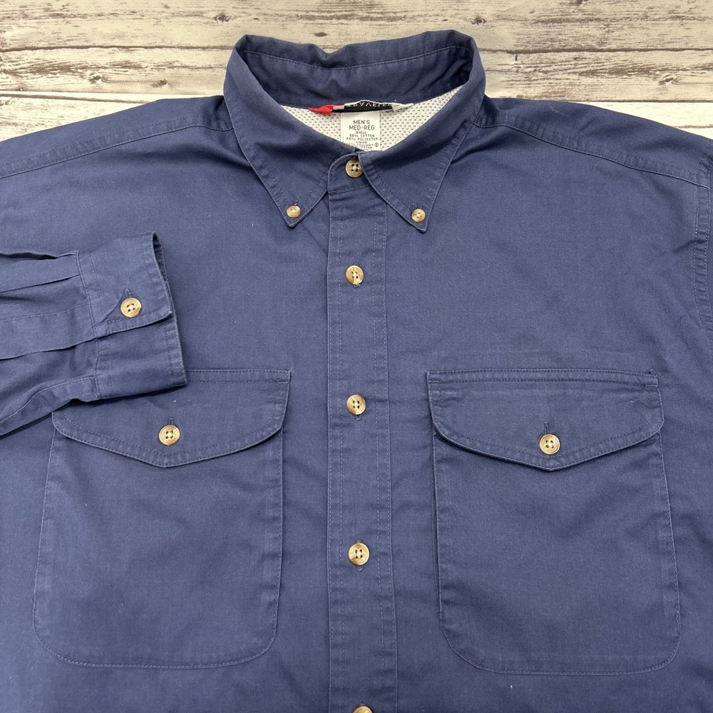 LL Bean Traveler Coolmax Button Shirt Mens M Blue Outdoor Hiking Double Pocket